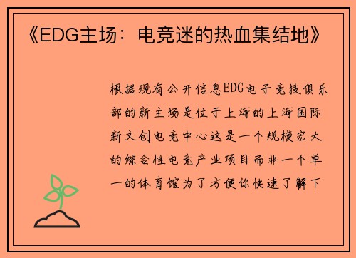 《EDG主场：电竞迷的热血集结地》